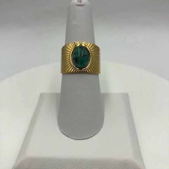 18K Gold Plated Turquoise Women’s Statement Ring Waterproof Hypoallergenic - Picture 3 of 10